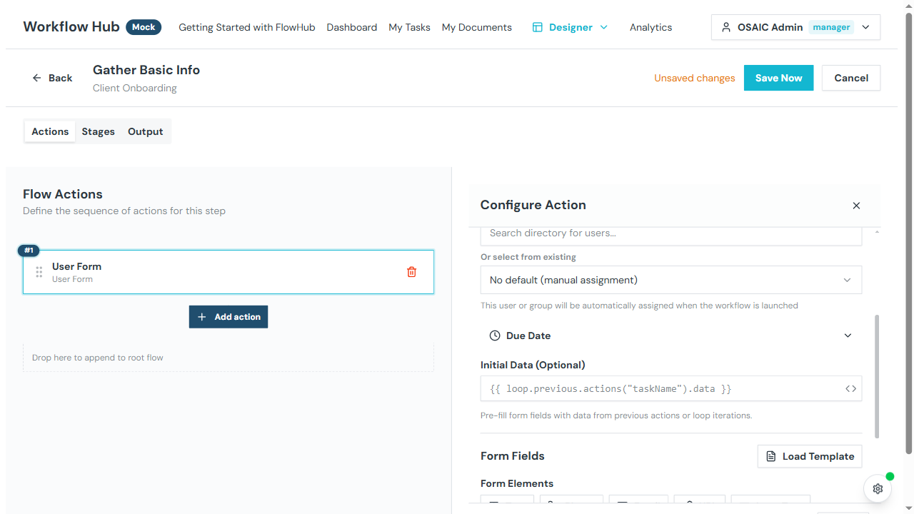User Form configuration