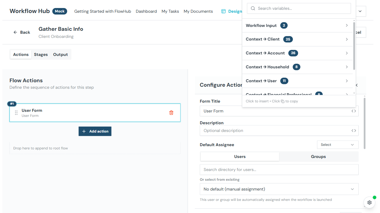 Variable picker showing available scopes