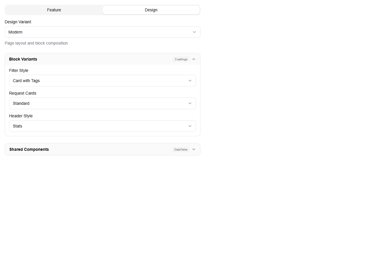 Dashboard design settings