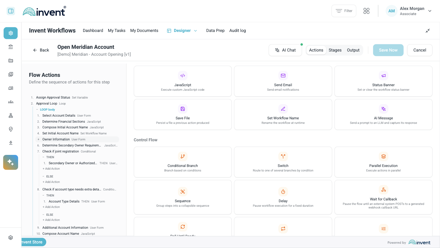 Control flow actions in the action library