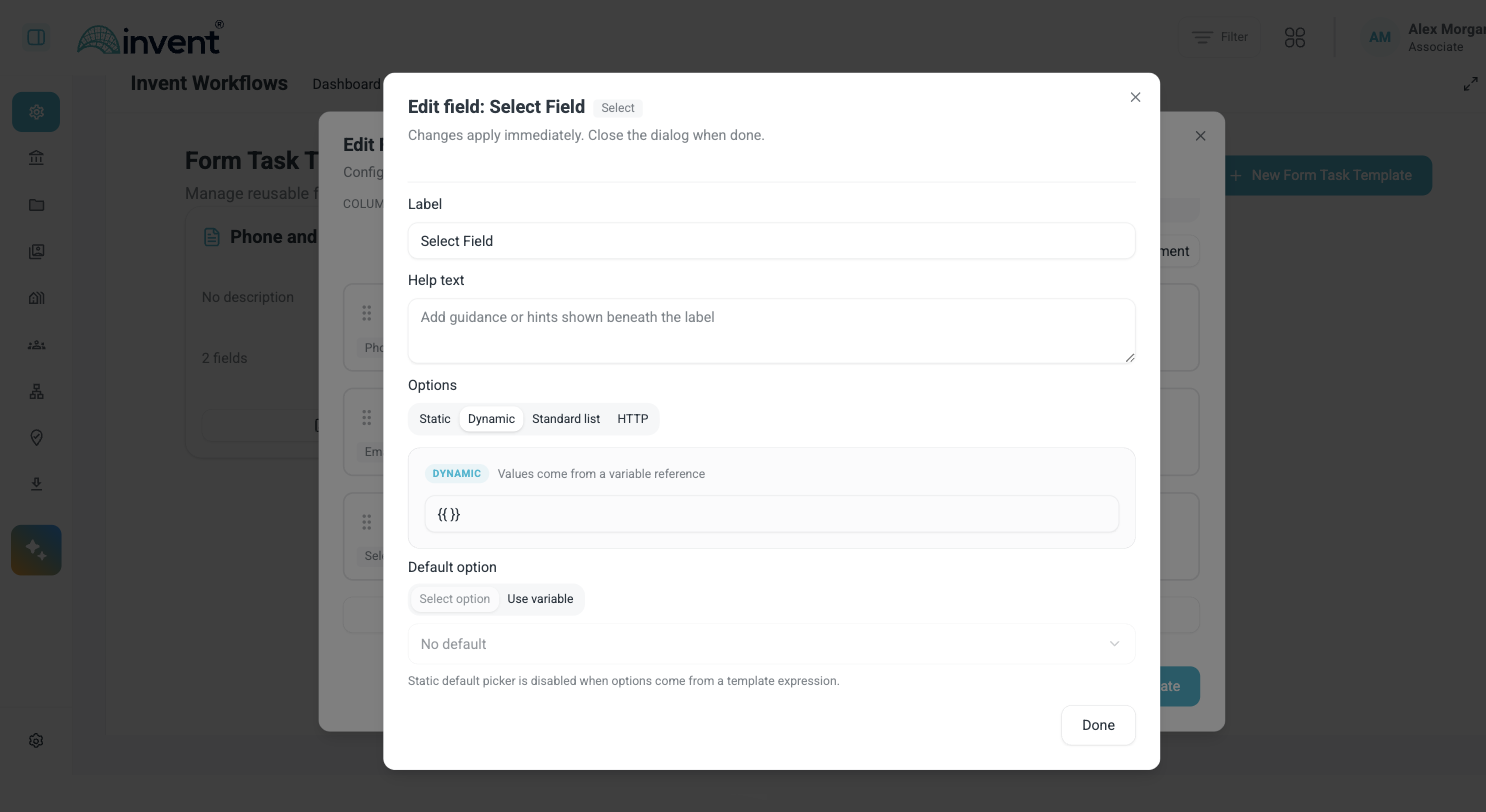 Options taken from a variable reference