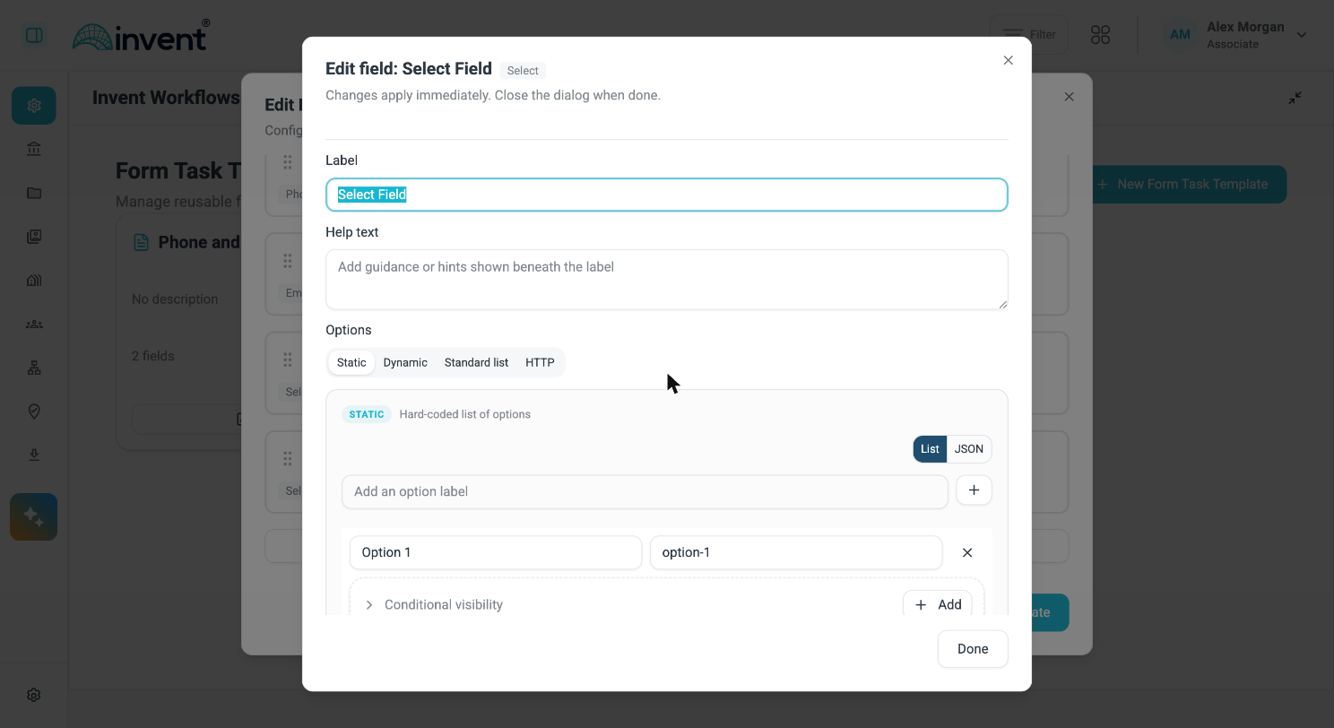 Choice field options editor