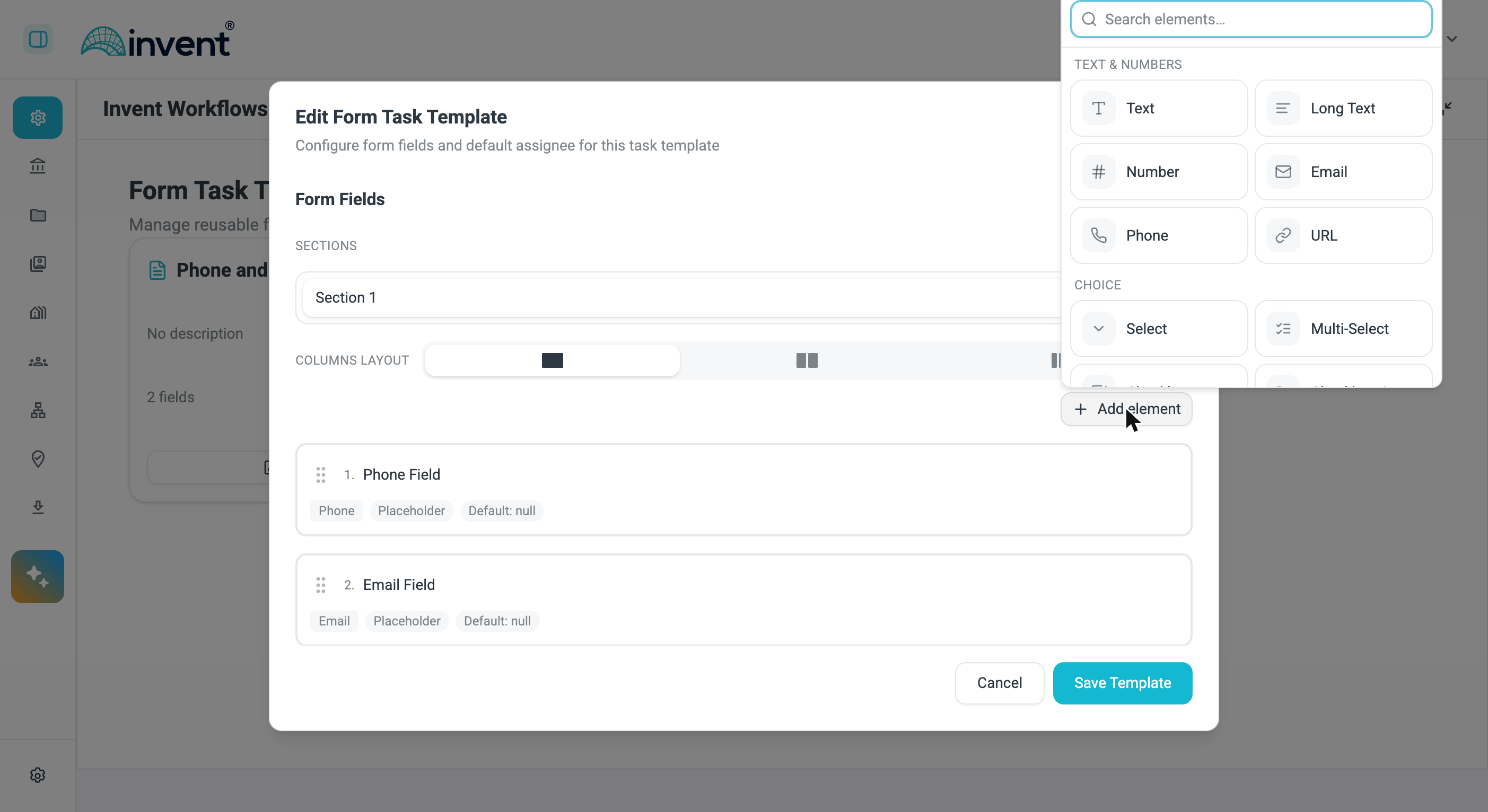 Element picker with field types