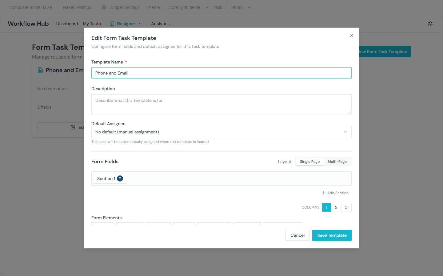 Multi-page form sections in editor