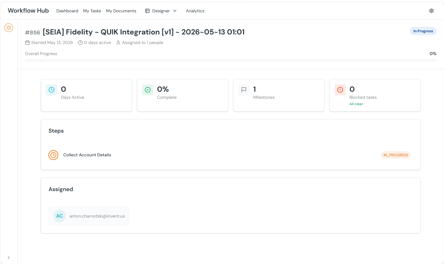 Workflow instance with Rail collapsed