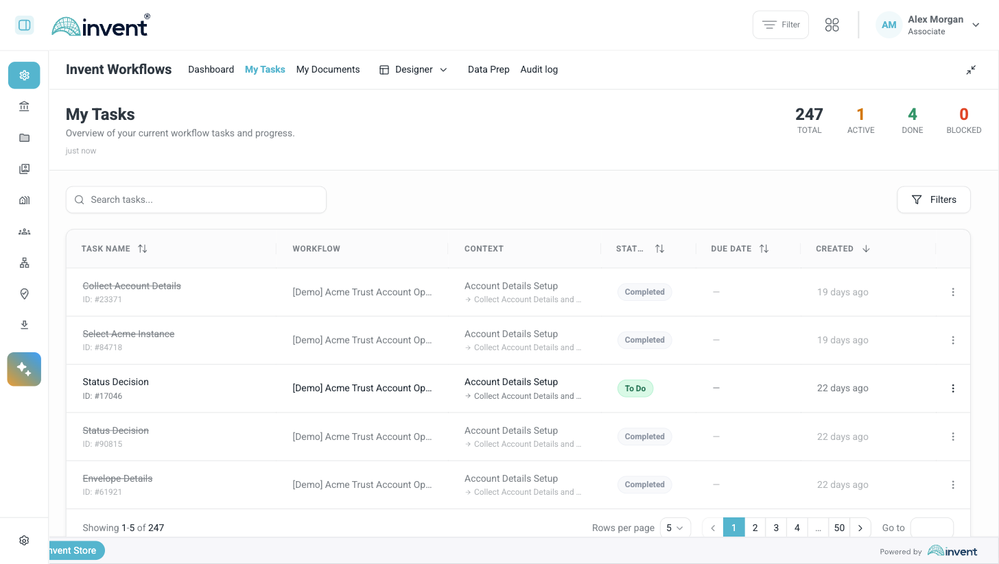 My Tasks with the workflow and context columns