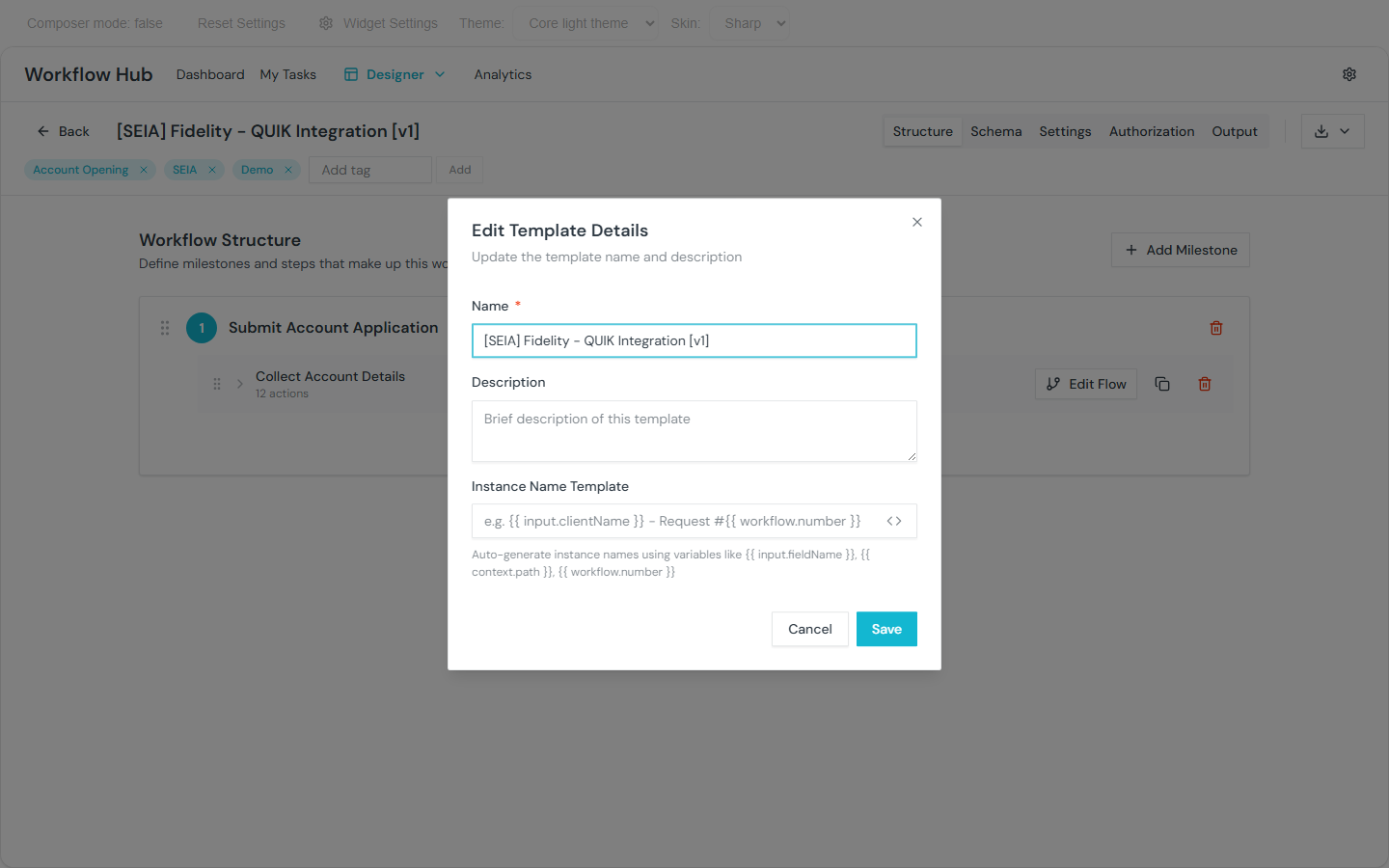Instance name template with variable picker