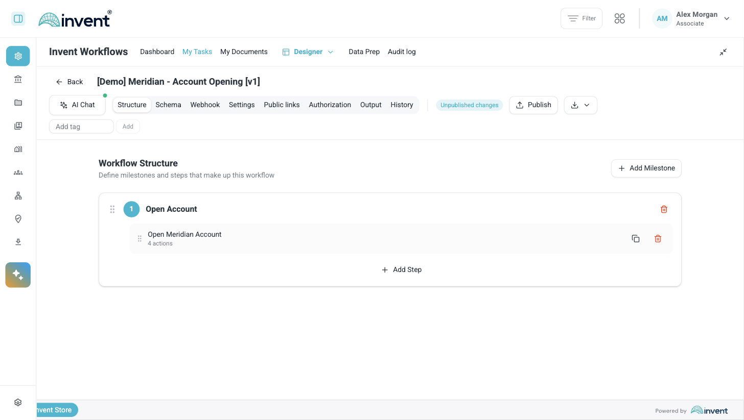 A template with unpublished changes, next to the Publish button