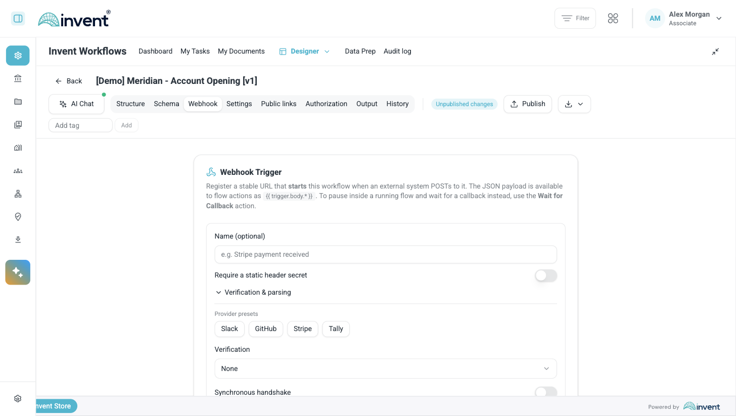 Registering a webhook trigger on a template